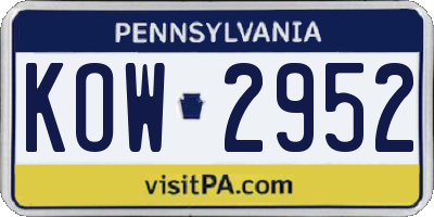 PA license plate KOW2952
