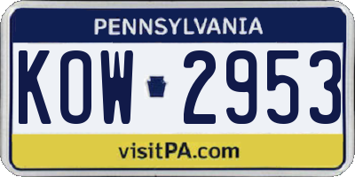 PA license plate KOW2953