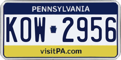 PA license plate KOW2956