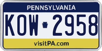 PA license plate KOW2958