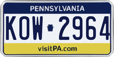 PA license plate KOW2964