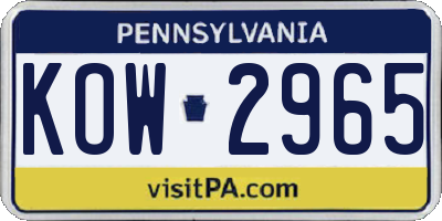 PA license plate KOW2965
