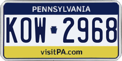 PA license plate KOW2968
