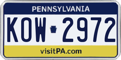 PA license plate KOW2972