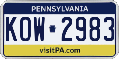 PA license plate KOW2983