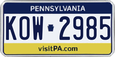PA license plate KOW2985