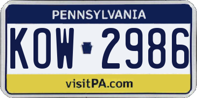 PA license plate KOW2986