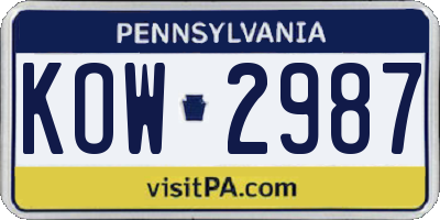 PA license plate KOW2987