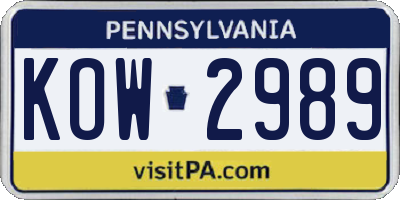 PA license plate KOW2989