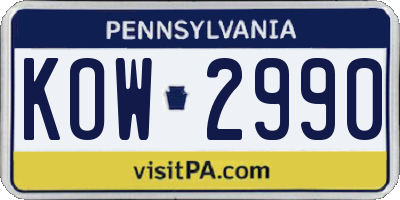 PA license plate KOW2990