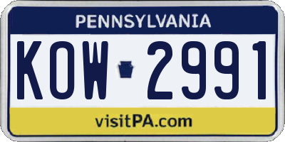 PA license plate KOW2991
