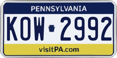 PA license plate KOW2992