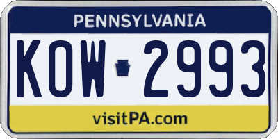 PA license plate KOW2993