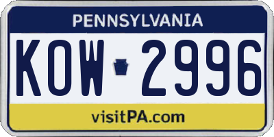 PA license plate KOW2996