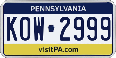 PA license plate KOW2999