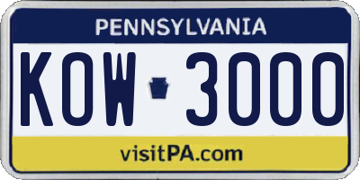 PA license plate KOW3000