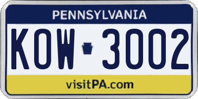 PA license plate KOW3002