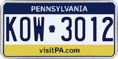 PA license plate KOW3012