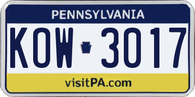 PA license plate KOW3017
