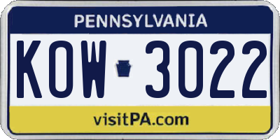 PA license plate KOW3022