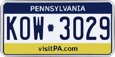 PA license plate KOW3029