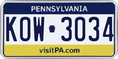 PA license plate KOW3034