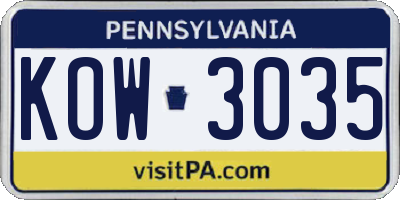 PA license plate KOW3035