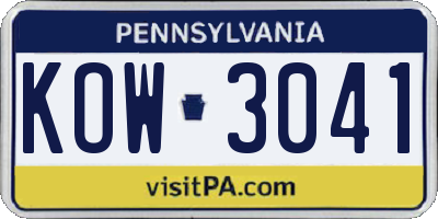 PA license plate KOW3041