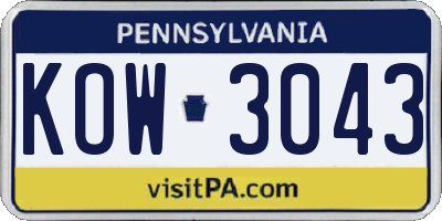 PA license plate KOW3043