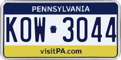 PA license plate KOW3044
