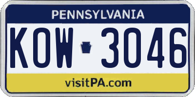 PA license plate KOW3046