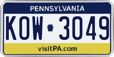 PA license plate KOW3049