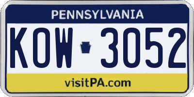 PA license plate KOW3052