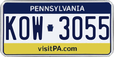PA license plate KOW3055