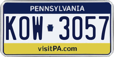 PA license plate KOW3057