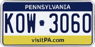 PA license plate KOW3060