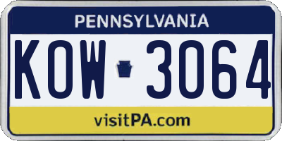 PA license plate KOW3064