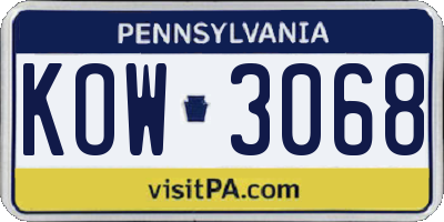 PA license plate KOW3068