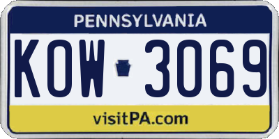 PA license plate KOW3069
