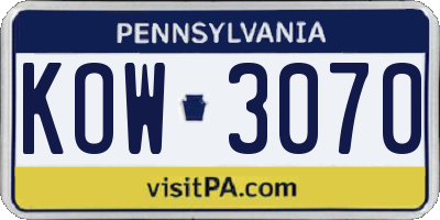 PA license plate KOW3070