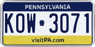 PA license plate KOW3071