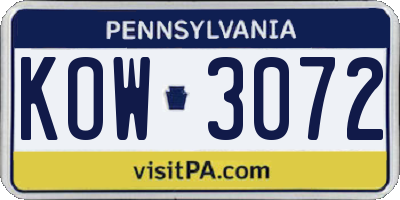PA license plate KOW3072
