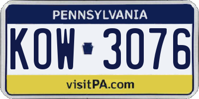 PA license plate KOW3076