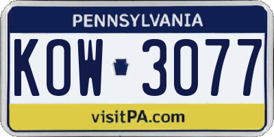 PA license plate KOW3077