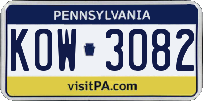 PA license plate KOW3082