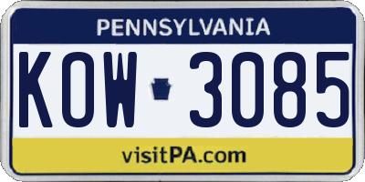 PA license plate KOW3085