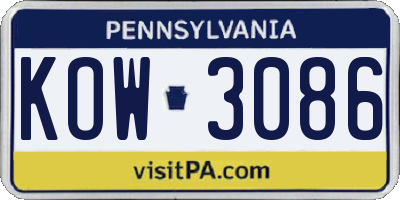PA license plate KOW3086