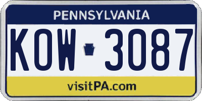 PA license plate KOW3087