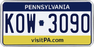 PA license plate KOW3090