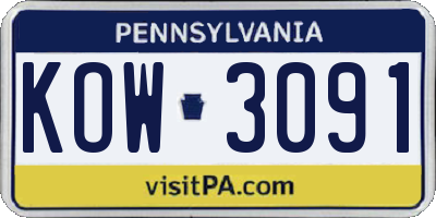 PA license plate KOW3091